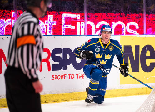 Sveriges Adrian Kempe skriker åt domaren