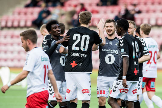 Tobias Lauritsen of Odd celebrates with teammates