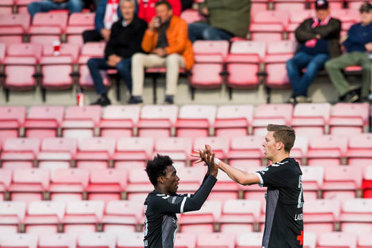 Tobias Lauritsen of Odd celebrates with John Shuguto