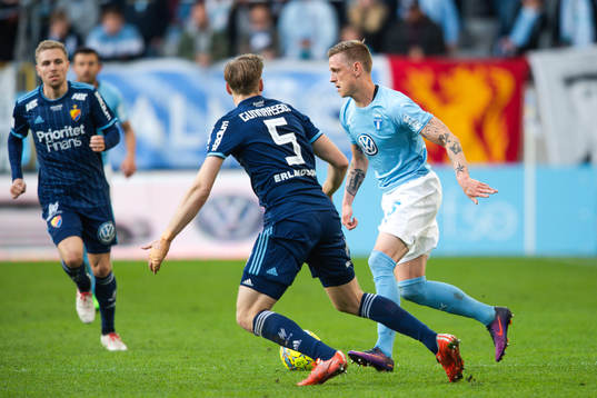 Malmö FFs Sören Rieks och Djurgårdens Niklas Gunnarsson
