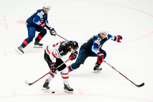 Aaron Ekblad of Canada and Alec Martinez of USA