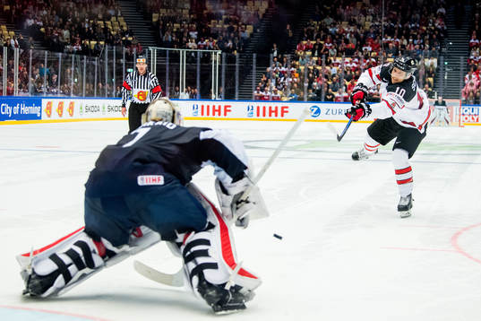Brayden Schenn of Canada sees his penalty shoot-out attempt