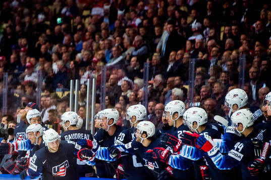 Cam Atkinson of USA celebrates with teammates