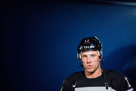 Jaden Schwartz of Canada looks dejected