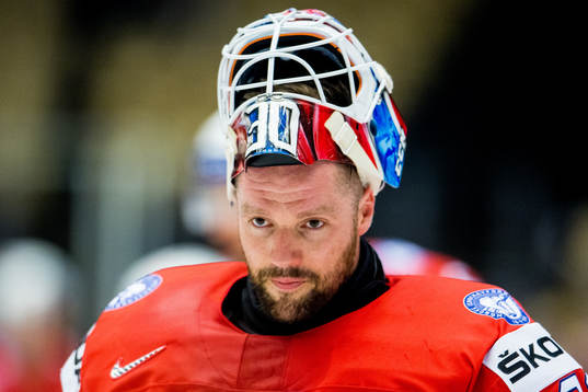 Goaltender Lars Haugen of Norway