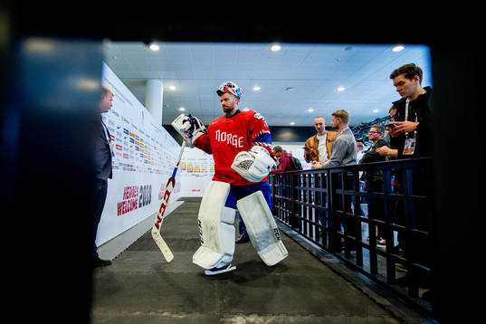 Goaltender Lars Haugen of Norway