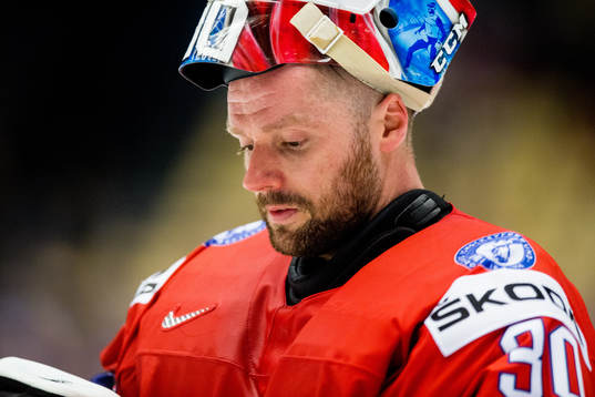 Goaltender Lars Haugen of Norway