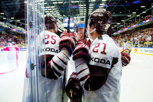 Rudolfs Balcers of Latvia celebrates