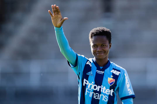 Djurgårdens Portia Boakye innan fotbollsmatchen i