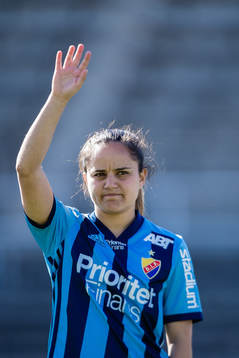 Djurgårdens Malin Diaz innan fotbollsmatchen i