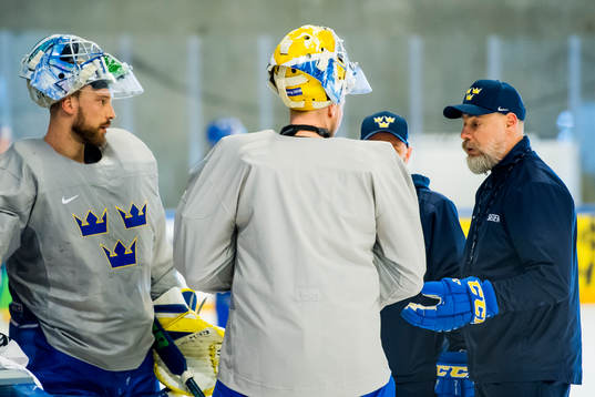 Sveriges förbundskapten Rikard Grönborg i samtal med