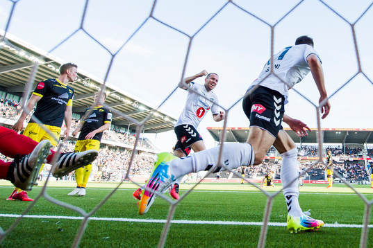 Elbasan Rashani of Odd celebrates with Espen Ruud