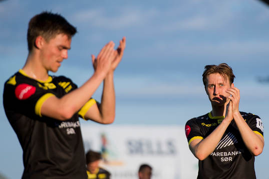 Espen Hammer Berger and Adnan Hadzic of Start look dejected