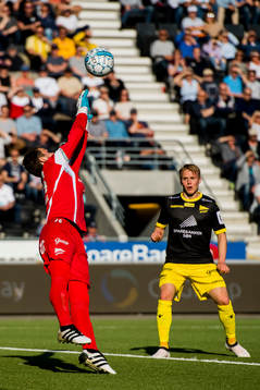 goalkeeper Jonas Deumeland of Start is letting in the 1-0
