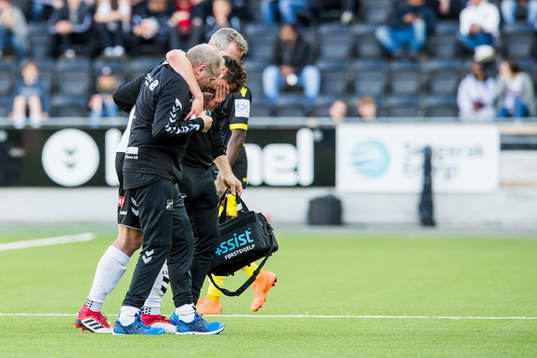 Espen Hammer Berger of Start walks of the pitch with an