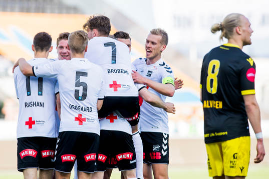 Fredrik Nordkvelle of Odd celebrates with his teammates