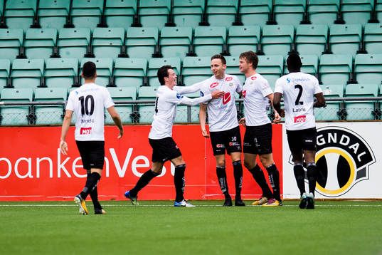 Joachim Soltvedt and Ulrik Fredriksen of Sogndal celebrate