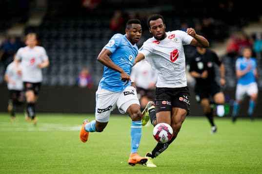 Kachi of Sandnes Ulf and Reiss James Greenidge of Sogndal
