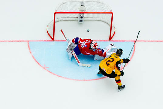 Dominik Kahun of Germany sees his penalty shoot-out attempt