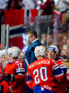Ken Andre Olimb of Norway celebrates with Anders Bastiansen