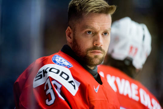 Goaltender Lars Haugen of Norway
