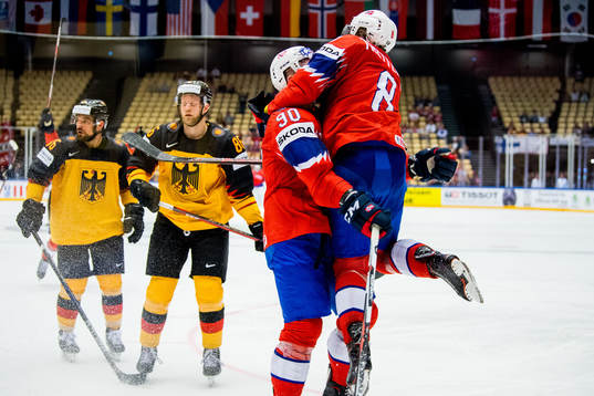 Daniel Sørvik of Norway celebrates with teammate Mathias