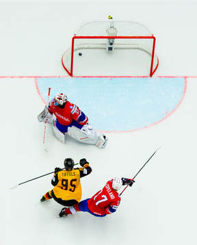 Frederik Tiffels of Germany sees his side scoring 2-2