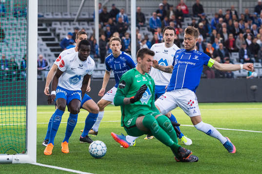 Mikkel Agger of Sarpsborg 08 (not pictured) scores 1-0