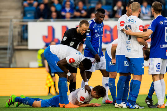 Kristoffer Haugen of Molde with an injury