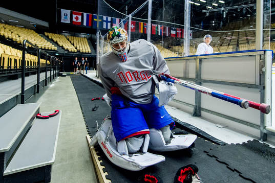 Goaltender Henrik Haukeland of Norway
