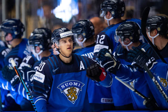Sebastian Aho of Finland celebrate with team mates