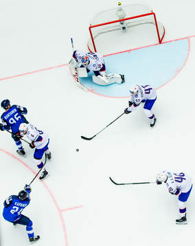 Kasperi Kapanen of Finland scores 4-0 past Jonas Holøs,