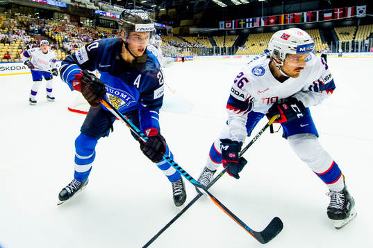 Sebastian Aho of Finland and Kristian Forsberg of Norway