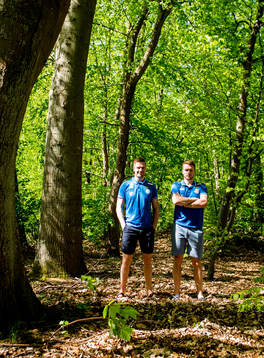 Goaltenders Lars Haugen and Henrik Haukeland of Norway pose