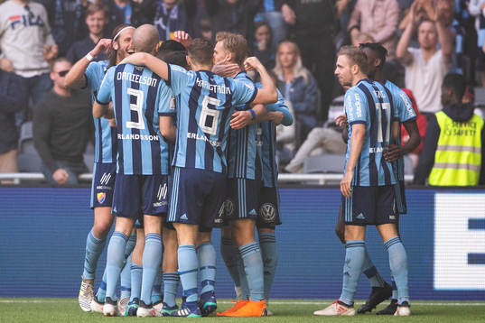 Djurgårdens Marcus Danielson och Jesper Karlström jublar