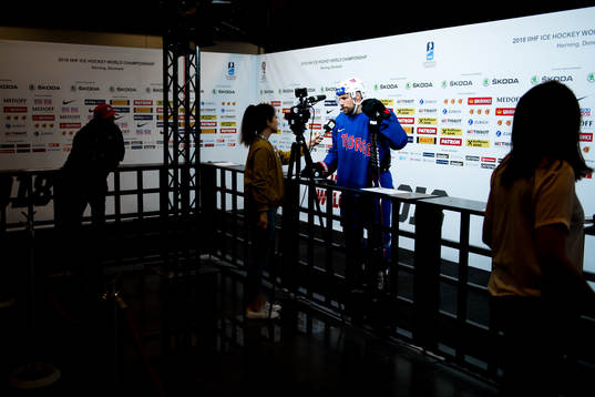 Jonas Holøs of Norway talks to Elin Flaglien, journalist