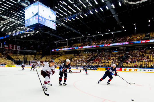 Miks Indrasis of Latvia, Dylan Larkin of USA and Alex