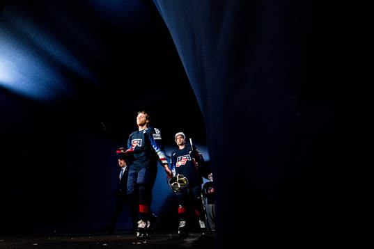 Patrick Kane and Colin White of USA