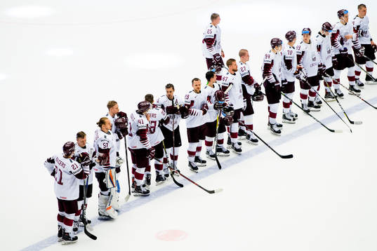 Players of Latvia line up
