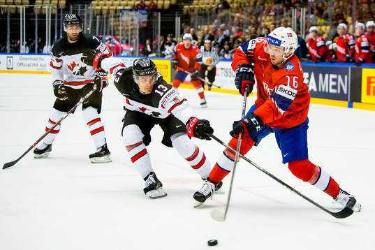 Matt Barzal of Canada and Eirik Salsten of Norway