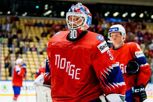 Goaltender Lars Haugen of Norway