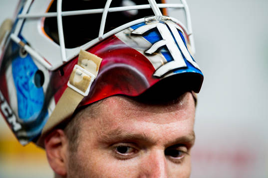 Goaltender Lars Haugen of Norway
