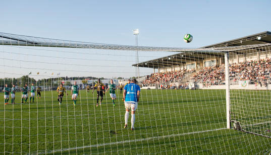 Nya läktaren på Österås i matchen i division 2 mellan