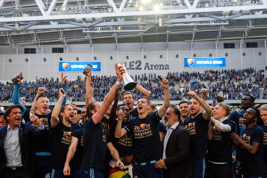 Djurgårdens spelare jublar med pokalen