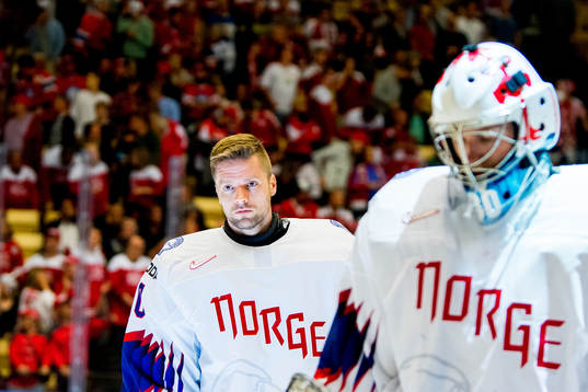 Goaltenders Lars Haugen and Henrik Haukeland of Norway