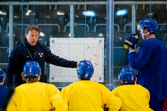 Assisterande tränare Johan Garpenlöv håller samling