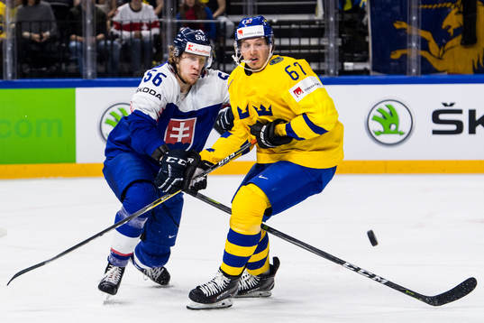 Slovakiens Michal Cajkovsky och Sveriges Rickard Rakell