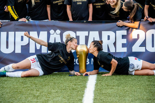 Rosengård Anja Mittag och Alexandra Lowe Riley med pokalen