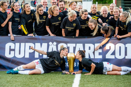 Rosengård Anja Mittag och Alexandra Lowe Riley med pokalen