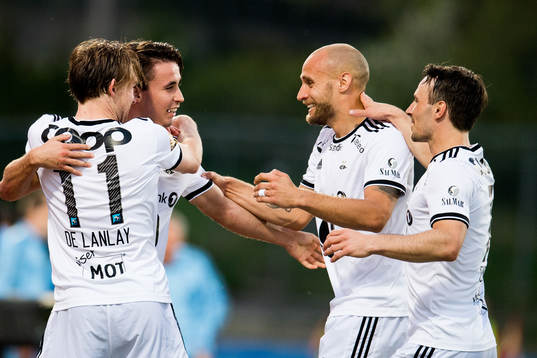 Anders Trondsen of Rosenborg celebrates with teammates